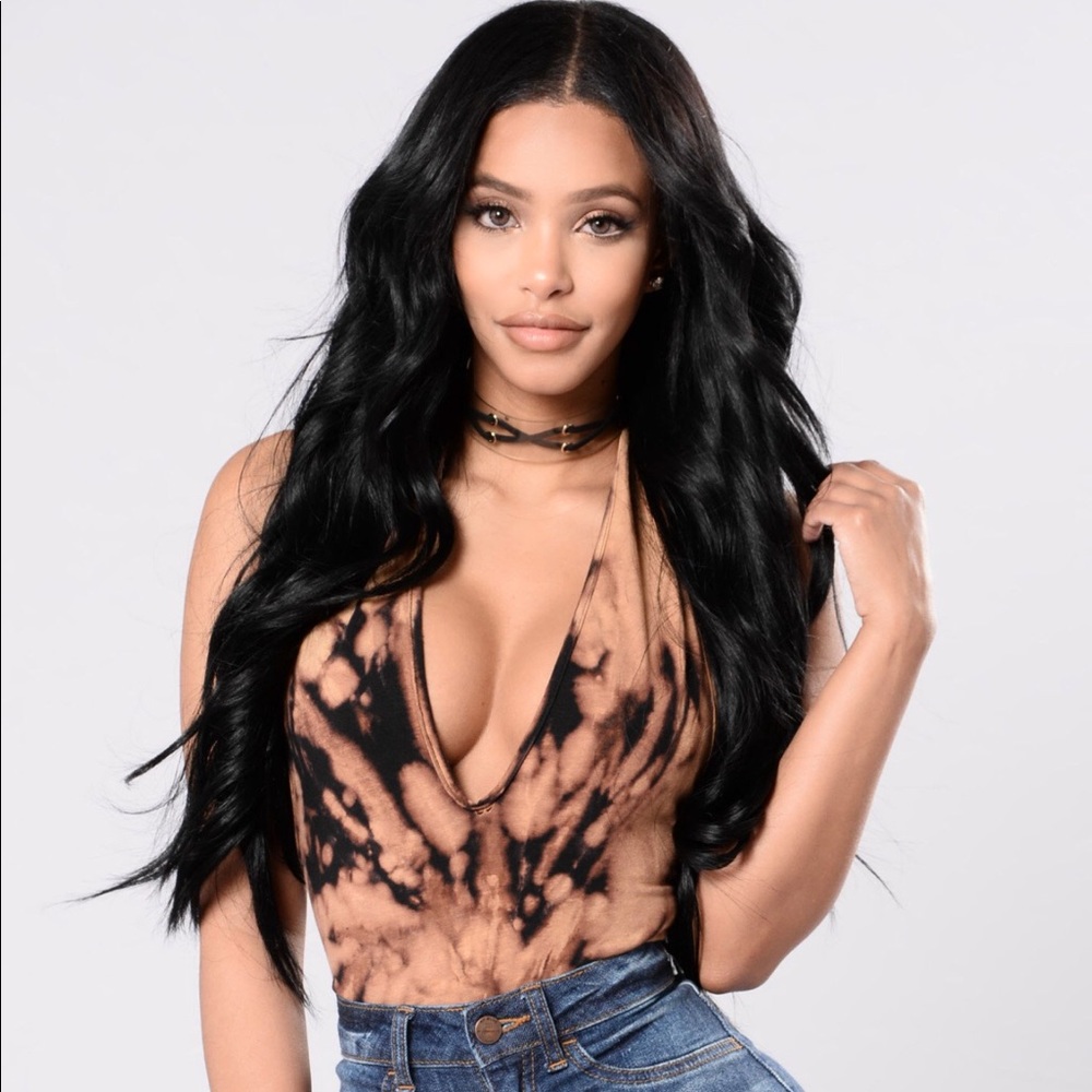 Fashion Nova Tied to Dye Bodysuit- Black sz XL